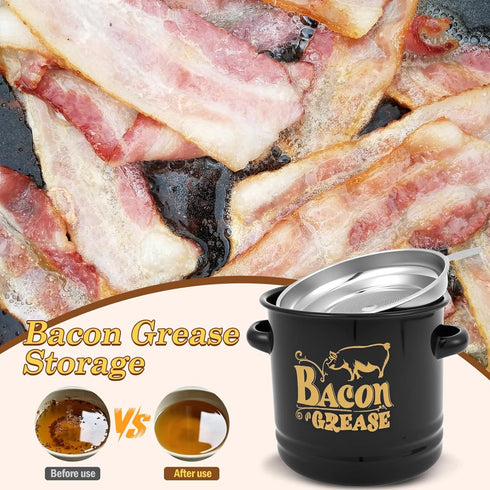 Generic Bacon Grease Saver with Strainer & Lid Rustic Farmhouse Fat Container, Includes Spatula and Spoon, Large