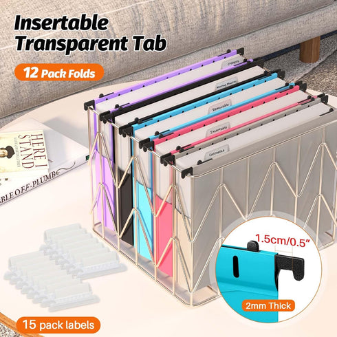 Extra Capacity Plastic Hanging File Folders, 12 Pack Reinforced Expanding Hang Folder, Letter Size, Heavy Duty Organizer