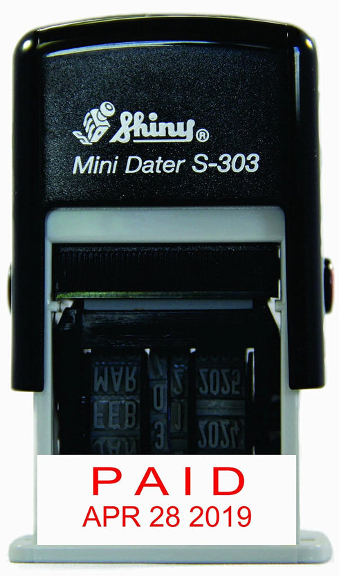 Shiny AS-SHIS303P Mini Dater, Self-Inking Rubber Date Stamp, Paid with Date, Red Ink