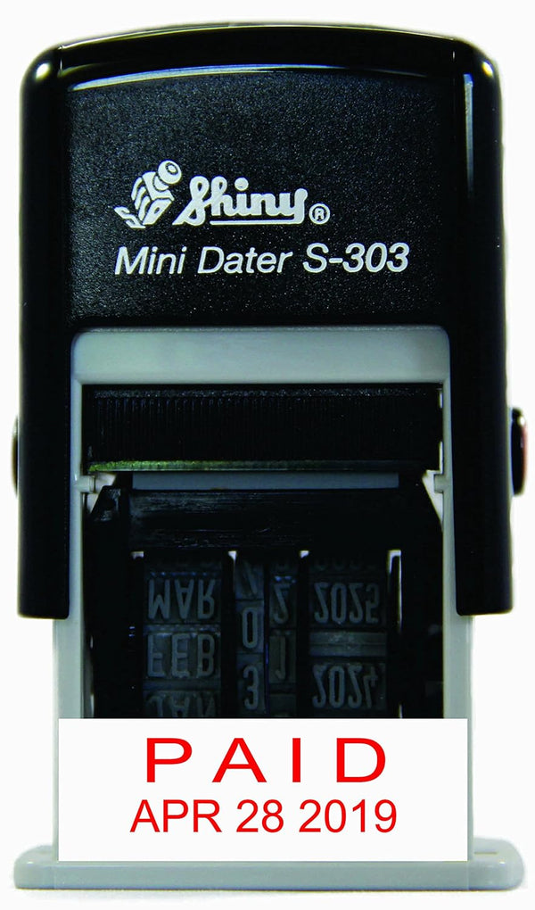 Shiny AS-SHIS303P Mini Dater, Self-Inking Rubber Date Stamp, Paid with Date, Red Ink