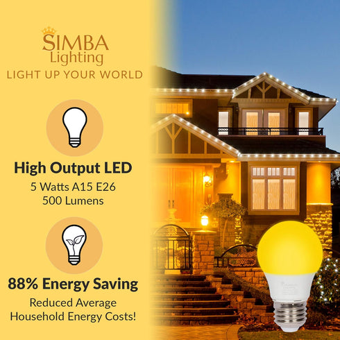 Simba Lighting LED Bug Non-Attracting Yellow Bulb, 5W 40W Equivalent, 4 Pack, Outdoor Porch Light, Amber Warm 2000K