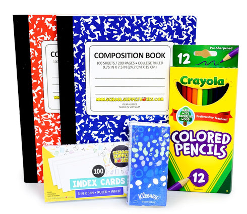 Secondary School Essentials Box - 51 Pieces Writing Supplies, Notebooks, Composition Books, Binders, Markers