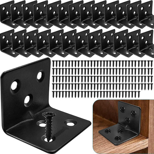 26PCS Black L Corner Brackets for Wood + 156PCS Screws, Stainless Steel