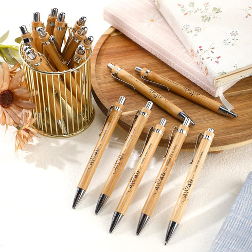 Bridal Shower Bamboo Retractable Ballpoint Pens, Wedding Favors Bulk, Black Ink Wooden Guest Book Pens for Bridal