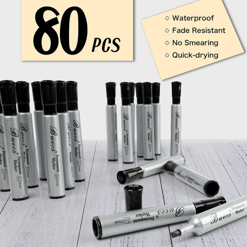 Permanent Markers, 80 Count Black Chisel Tip, Waterproof & Fade Resistant, Quick Drying Office Supplies for School,