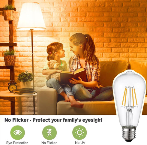 HESSION Vintage LED Edison Bulb, Medium E26 Led Bulbs 40W Equivalent, 6-Pack Dimmable Light Bulbs, High Brightness 400LM Warm White 2700K, ST58 Antique LED Filament Bulbs, Clear Glass Style for Home by HESSION