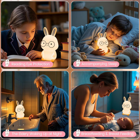 Changing,3 Dimmable/Timmer FAMIDUO Bunny Night Light, Rabbit Lamp for Kids, Rechargeable LED Nightlight for Easter