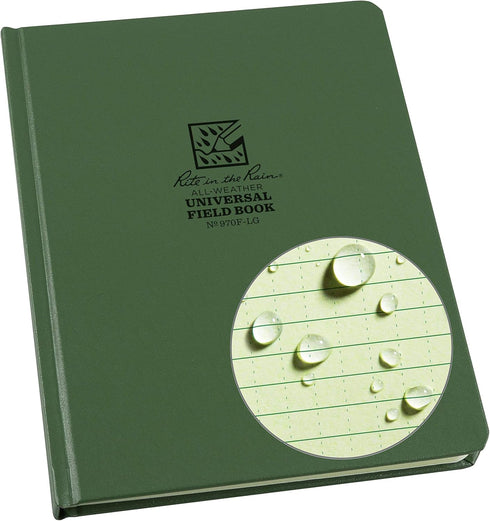 Rite in the Rain Weatherproof Hard Cover Notebook, 6.75" x 8.75", Green Cover, Universal Pattern