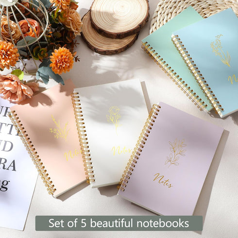 Gueevin 5 Pack Aesthetic Spiral Notebook, A5 College Ruled 160 Pages Notebooks for School