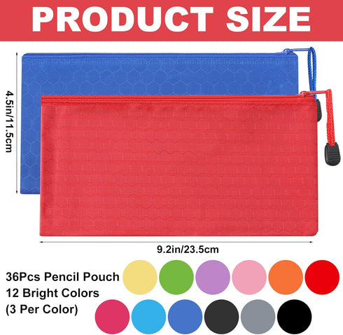 YACAISI 36Pcs Multicolor Pencil Pouch Bulk, Waterproof Zipper Pencil Bags for Office Supplies, Cosmetics, Travel