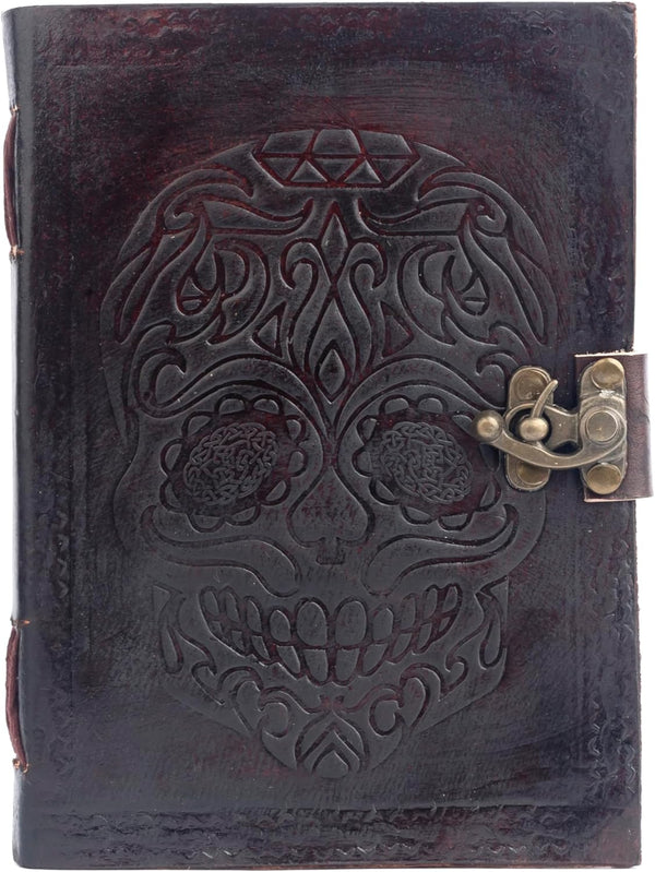 TUZECH Leather Journal Diary, Skull Vintage Antique Book of Shadows, Handmade Notebook, 7X5 Inches