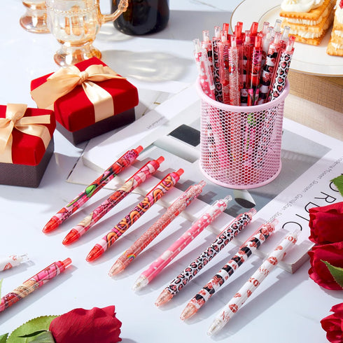 Leinuosen 72 Pcs Valentine's Day Ballpoint Pen, Black Ink Pens, Heart Pens for School Office Supplies