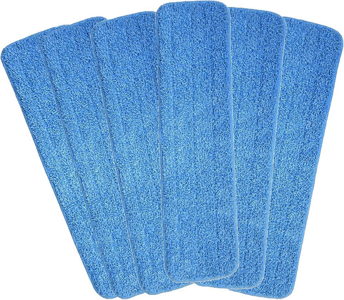 Reusable Microfiber Mop Pads, 6 Pack 18''x 6'' Mop Head Replacement for Wet/Dry Home & Commercial Cleaning