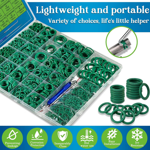 595 Pcs Automotive AC O Rings Kit, SAE and Metric Air Conditioning Orings Assortment Set for Seal Repair