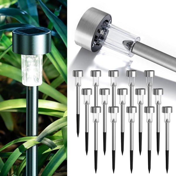 GIGALUMI 16 Pack Solar Lights Outdoor Waterproof,Stainless Steel LED Solar Garden Lights