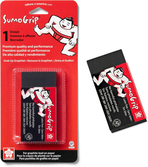 Sakura SumoGrip Block Eraser, Microporous Erasers for School, Drawing, Writing - Large Size Black B300