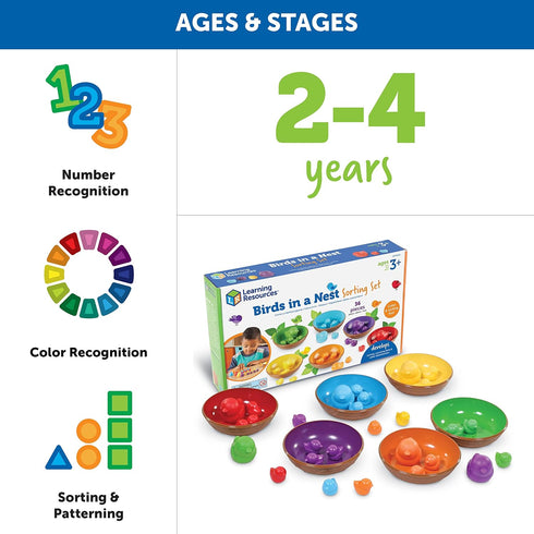 Set 36 3+ Learning Resources Birds in a Nest Sorting - Pieces, Ages Toddler Learning Toys, Educational Toys
