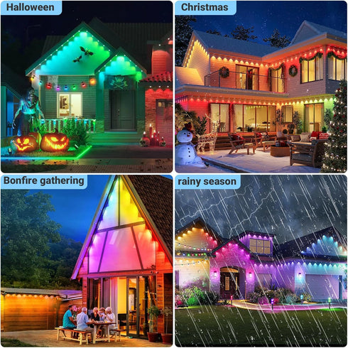 JZVGEN 150FT IP67 Permanent Smart RGB LED Eaves Outside Lights, Music Sync, Timing Function, Remote Control