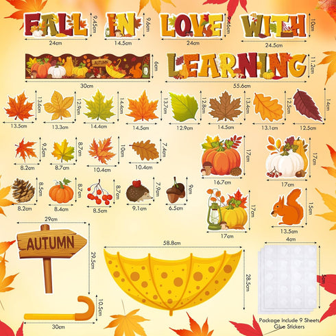 Qilery Fall in Love with Learning Bulletin Board Set Autumn Maple Leaves Pumpkin Cutouts Fall Theme Classroom Decorations for Thanksgiving School Home Chalkboard Wall Decor Supplies by Qilery