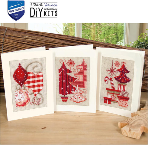 Vervaco Greeting Card Kit, Christmas Motifs, Set of 3