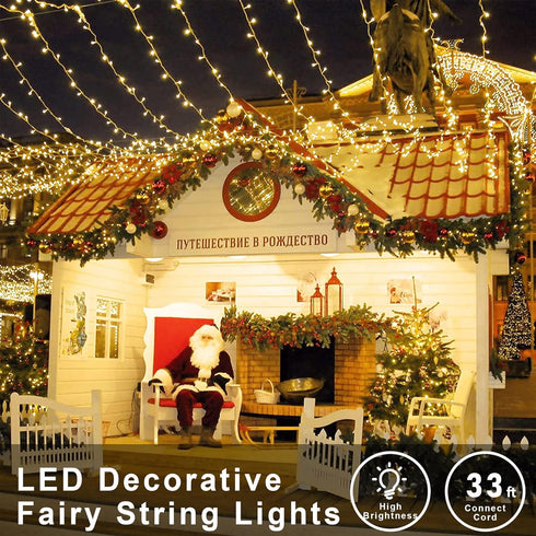 oopswow Lights,33ft 100LED 8 Warm White Christmas String Lights,Twinkle Lights Plug in with Modes, Indoor Outdoor