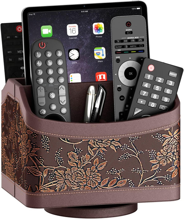Thipoten Leather Remote Control Holder Caddy for Table, Organizer for TV Controllers, Phone & Office Supplies (Retro)