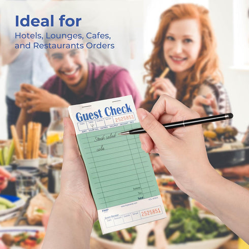 20 Pack (1000 FMP Brands Guest Check Books for Servers, Server Note Pads, Sheets), Green with Guest Receipt, Guest