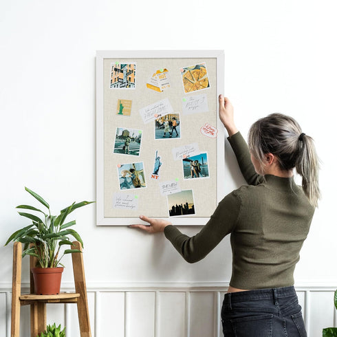 Board2by White Cork Board Bulletin Board with Linen, 24" x 18" Wood Framed Corkboard for Wall Decor