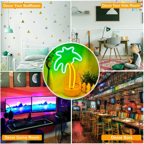 Green Palm Tree Neon Sign for Bedroom, LED Palm Tree Lamp, USB/Battery Operated, Small