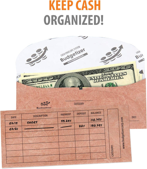 Budgetizer Cash Envelopes System, 24 Pack, Water & Tear Resistant Budget Planner Envelopes with Cash Organizer