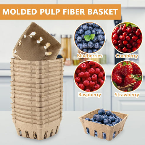 QUYLIXX 100 Packaging Pcs Pulp Fiber Berry Basket, Products Berry Baskets, Molded Pulp Fiber Vented Produce Basket