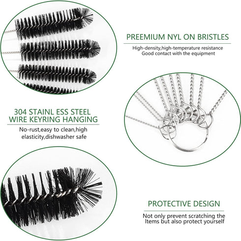 CiaraQ Bottle Cleaning Brushes, 9.8 Inch Nylon Tube Brush Set, Cleaner for Narrow Neck Bottles Cups with Hook, Set of