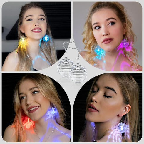 Disco Ball Earrings - 16 Light Modes, Rechargeable LED Earrings for Women, Dance Party Accessories
