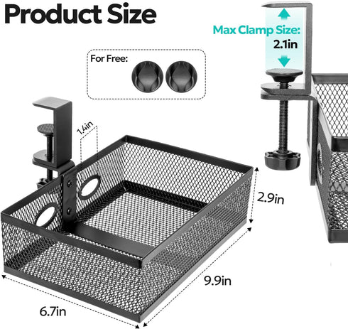 Under Desk Storage Organizer, Clamp-on Swivel Alloy Steel Drawer, Hidden Desktop Drawer Basket, Easy to Install