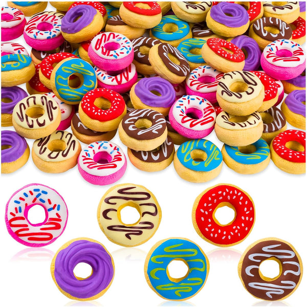 Donut Erasers, 100 Pieces 3D Cute Food Mini Erasers, Novelty Pencil Erasers for Candy Party Favor Gift Filling and Art