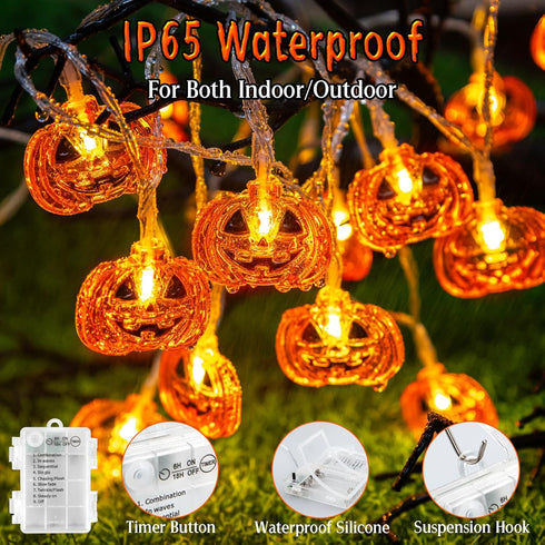 FFZZKJ 10FT 20LED 8 Halloween Lights Pumkin Lights with Timer Modes Battery Operated Indoor Outdoor for Halloween