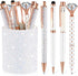 Sabary 8 Pcs Ballpoint Pens with White Pen Holder for Desk, Glitter Pencil Holder, Fancy Black Ink Pens