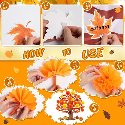 Buryeah 91 Pieces Spring 3D Big Bulletin Board Tree Decoration Set, 47'' x 46'' Tree Background with Pom Poms for Party