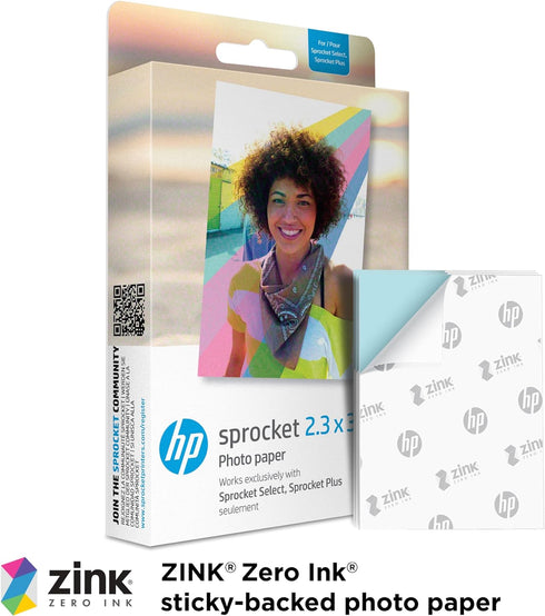 HP 2.3 3.4" (20 Sprocket x Premium Zink Sticky Back Photo Paper Sheets) Compatible with Sprocket Select and Plus