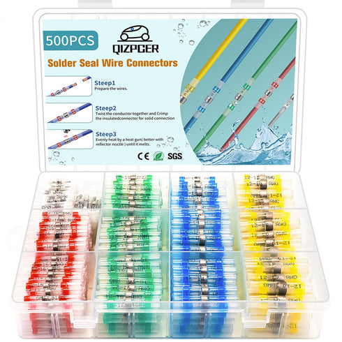 500Pcs Solder Seal Wire Connectors Kit, Waterproof Electrical Cable Butt Terminals