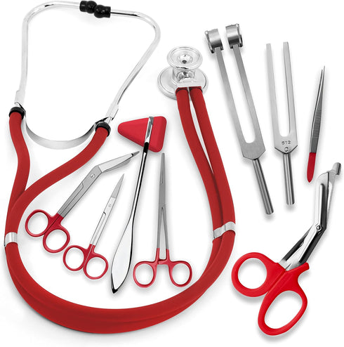 ASA Techmed 9-Piece Medical Diagnostic Kit - Nursing Student Starter Set (Red)