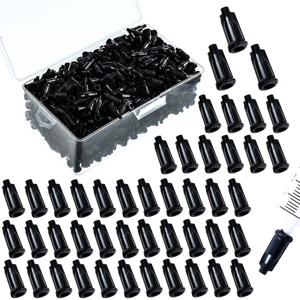 1000 Pieces Syringe Tip Caps, Black Dispensing Needle Tip Caps with Storage Box for Luer Lock Syringes