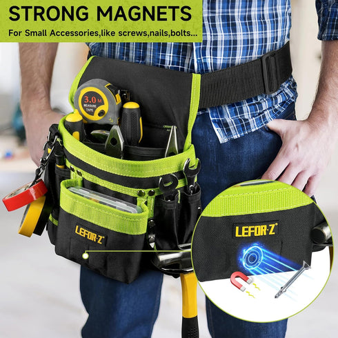 Tool Belt with Magnetic Tool Pouch, 14-Pockets Adjustable & Detachable Tool Pouch for Electrician, Carpenter,