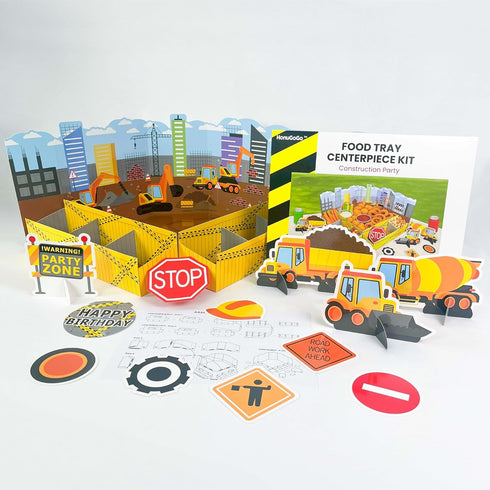 13 Set HonuGoGo Construction Snack Tray Centerpiece Kit Pieces Paper Food Display with Construction Theme Cutouts