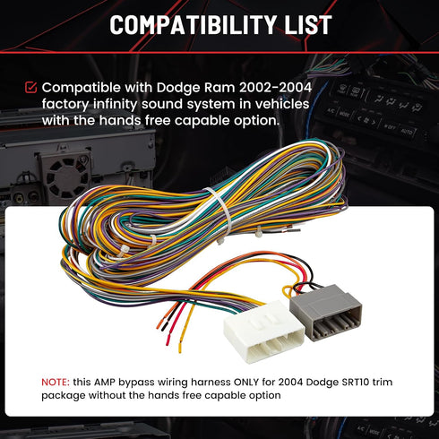 2002-2004 RED WOLF Car Factory Amplifier Bypass Wiring Harness Fit for Dodge Ram OEM AMP Wire Cable Plug Connector