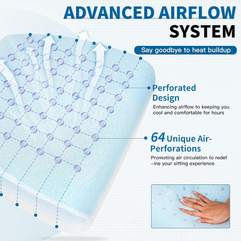 Tailbone Seat Cushion for Pain Relief, Extra Thick & Ventilated Office Chair Cushion with Non-Slip Cover, Memory Foam