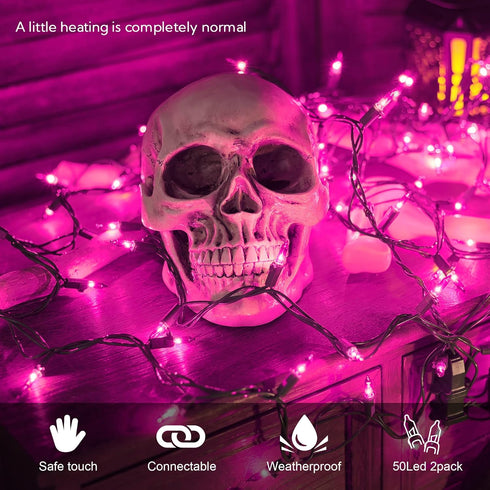 MYGOTO Purple Christmas Lights Outdoor, 2Pack 13Feet 50Count Halloween String Lights Connectable 120V Plug in for Outdoor Indoor Garden Party Christmas Xmas Tree Lights Decor (Purple) by Hopolon