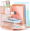 Rose Gold Desk Accessories Caddy with Sliding Drawer, Double Tray, File Organizer & Pen Holder for Office