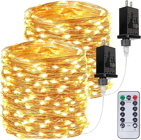 2Pack Each 66Ft 200LED Christmas Fairy Lights Plug in with Remote, Waterproof