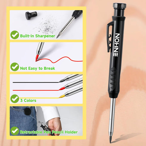 57 Set, Set Enhon Pcs Carpenter Pencils Construction Pencils with Sharpener and Refills, Deep Hole Mechanical Carpenter